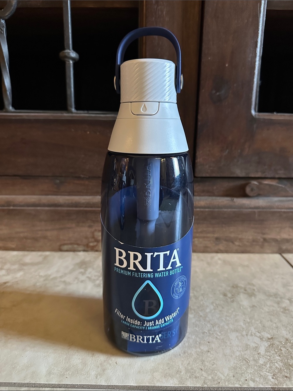 Brita Blue Water Bottle with White Cap with Filter 36oz